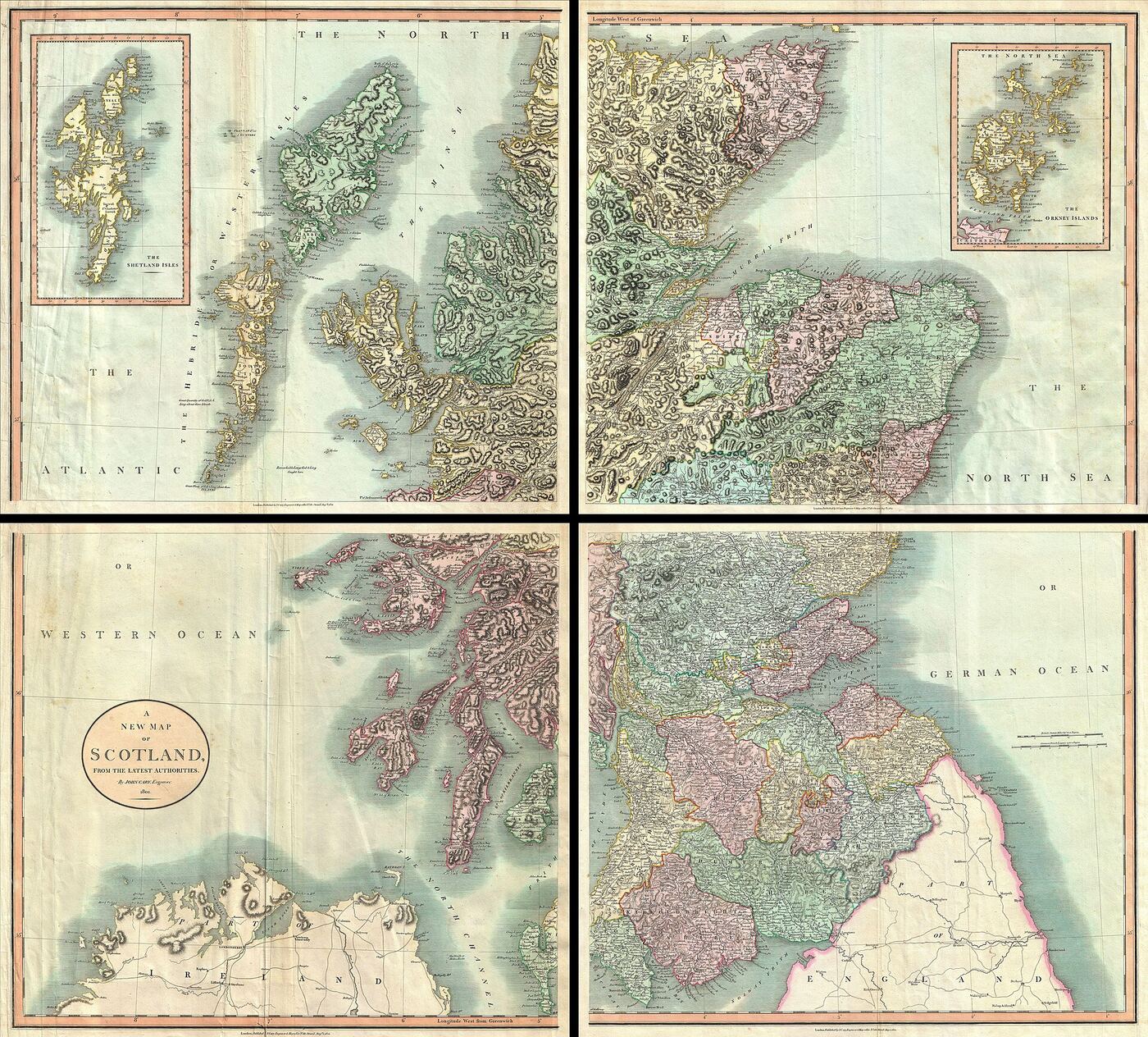 John Cary’s New Map of Scotland, 1801, in four sheets